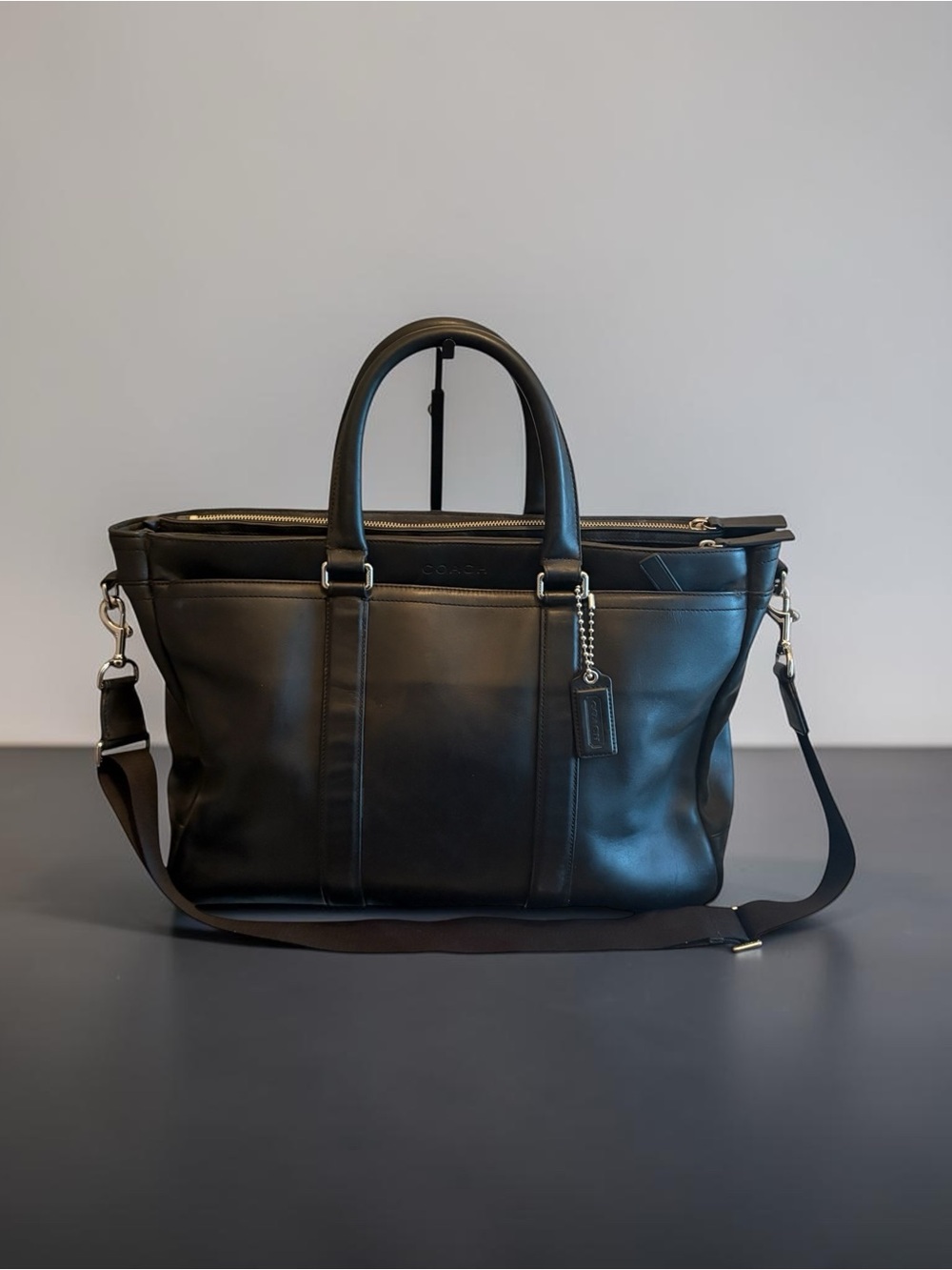 COACH Black Leather Metropolitan Slim Briefcase Laptop Bag